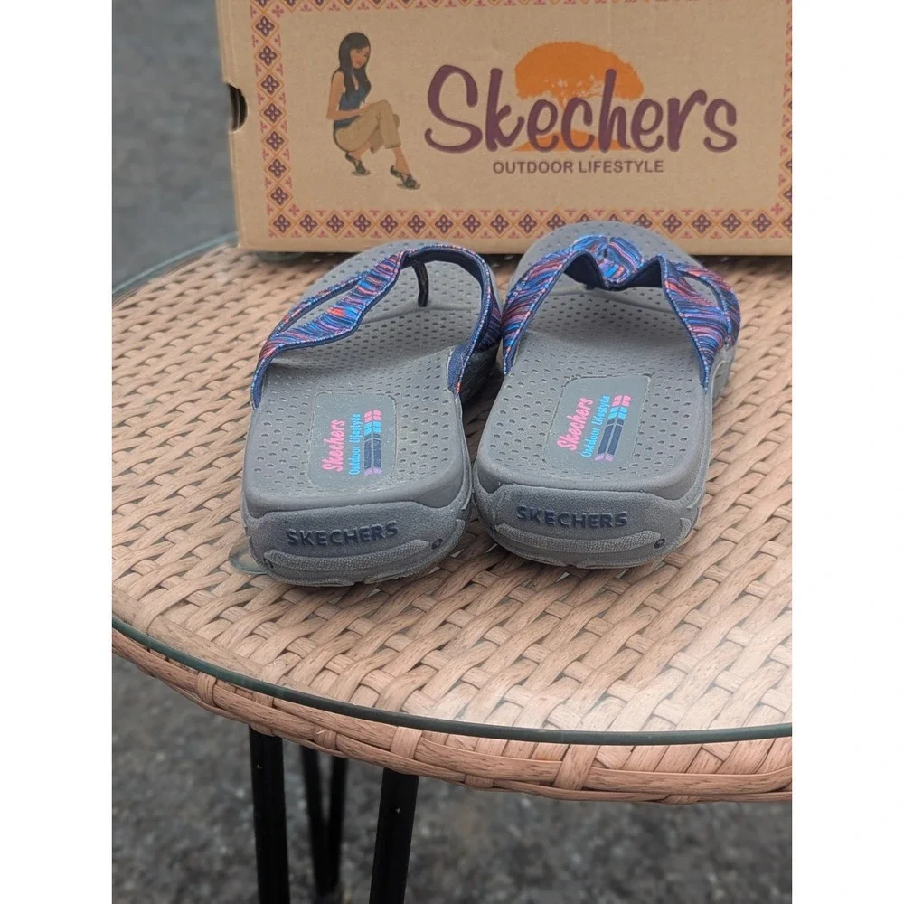 Y2K Sporty Outdoor Skechers Reggae Sandals Striped Thong Slides Womens Size 6